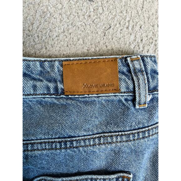 XLove Jean Skirt Medium Asymmetric High Low Slit Midi Mini Denim Grunge 90s Y2K - Picture 6 of 12